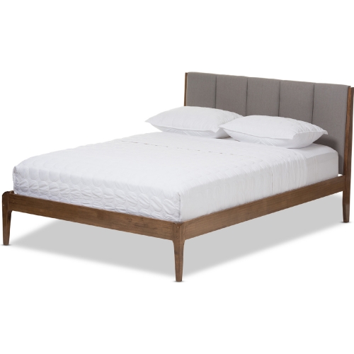 Ember Queen Platform Bed in Light Gray Fabric & Wood